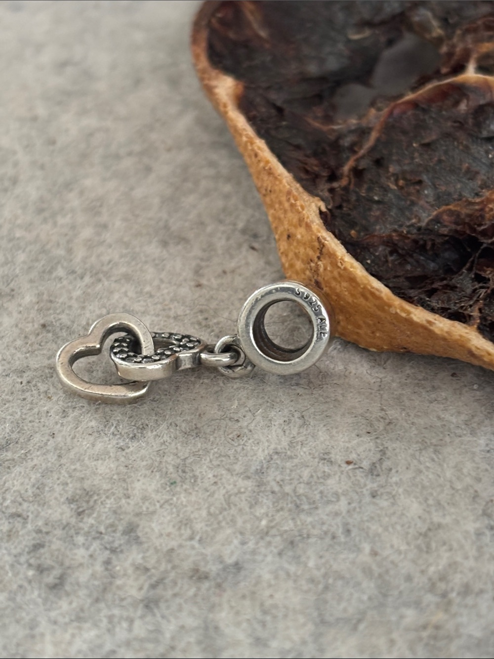 PANDORA Interlocking Hearts Dangle Charm Silver Clear CZ Love Connection Pendant - Picture 9 of 11